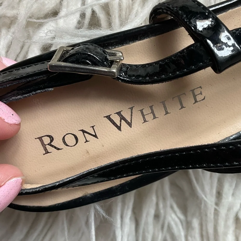 Ron White Black Snake Embossed Leather Slingback Pointed Toe Pumps EUC Size 37.5